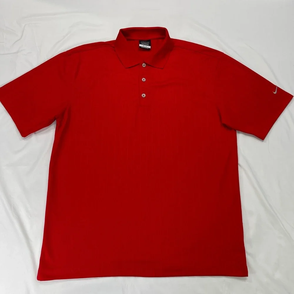 Nike Golf Polo Shirt Mens Large Red Dri-FIT Tonal Stripe Short Sleeve 244620-625